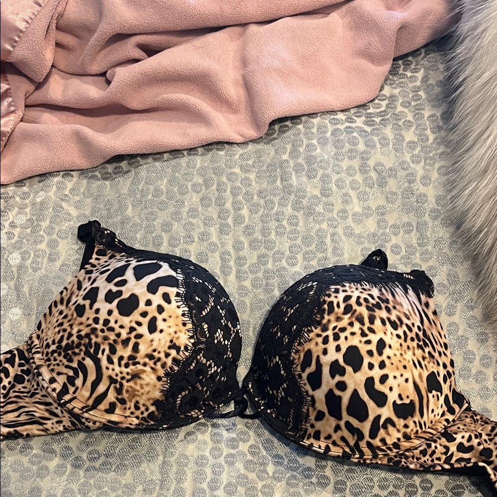 Victoria's Secret Leopard and Black Lace Bra